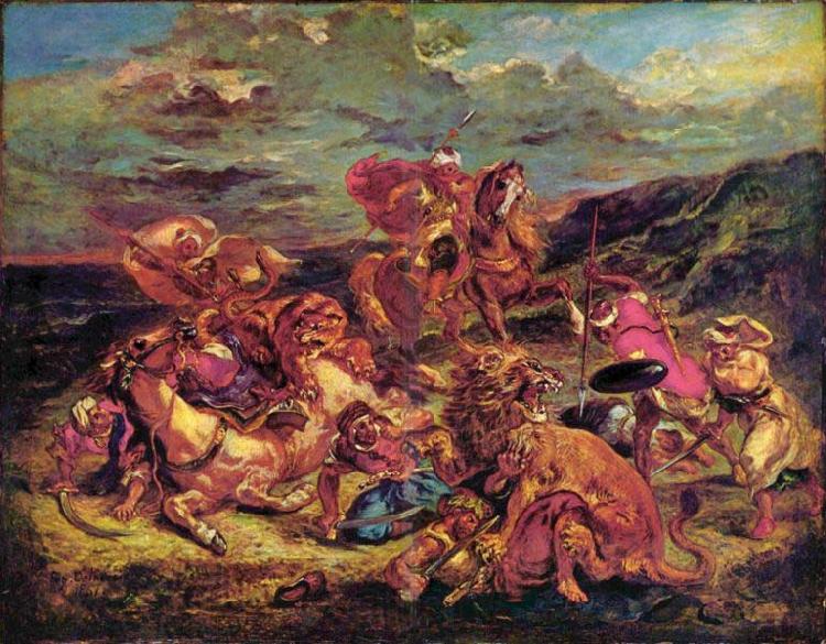 Eugene Delacroix Lion Hunt Norge oil painting art